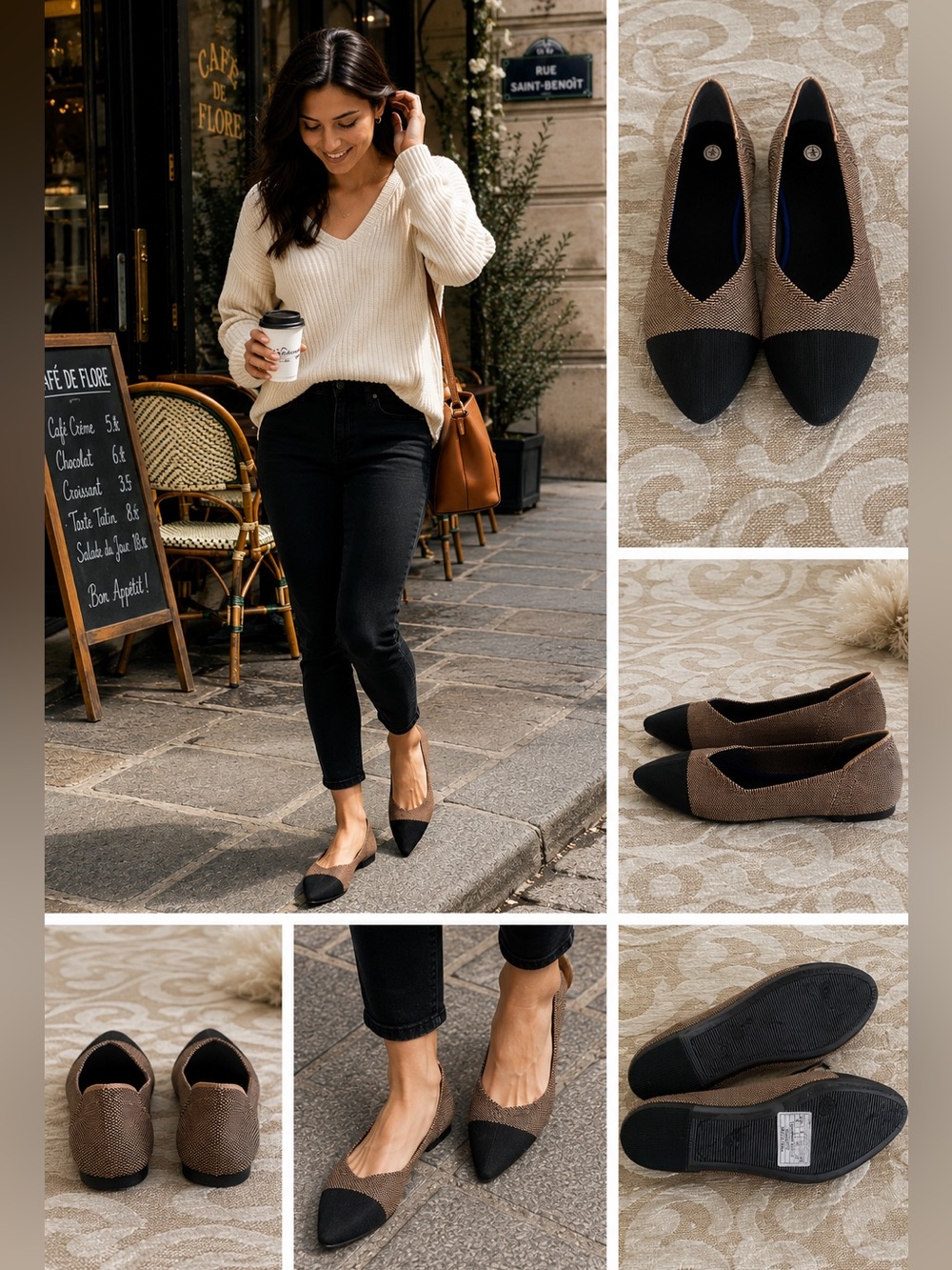 Pointed Two-Tone Flats in Brown and Black - Classic Slip-On